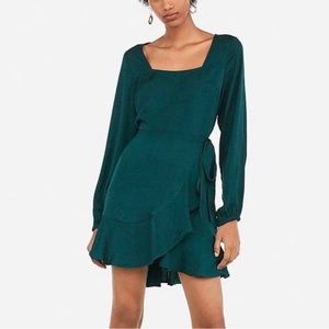 express satin wrap dress in emerald green